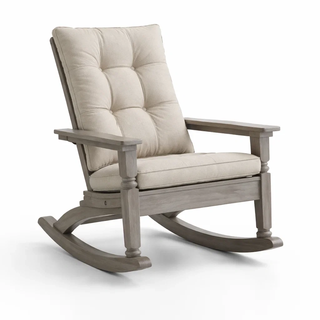 Chaise berçante en bois avec coussins en lin beige-DREAMVI Benest