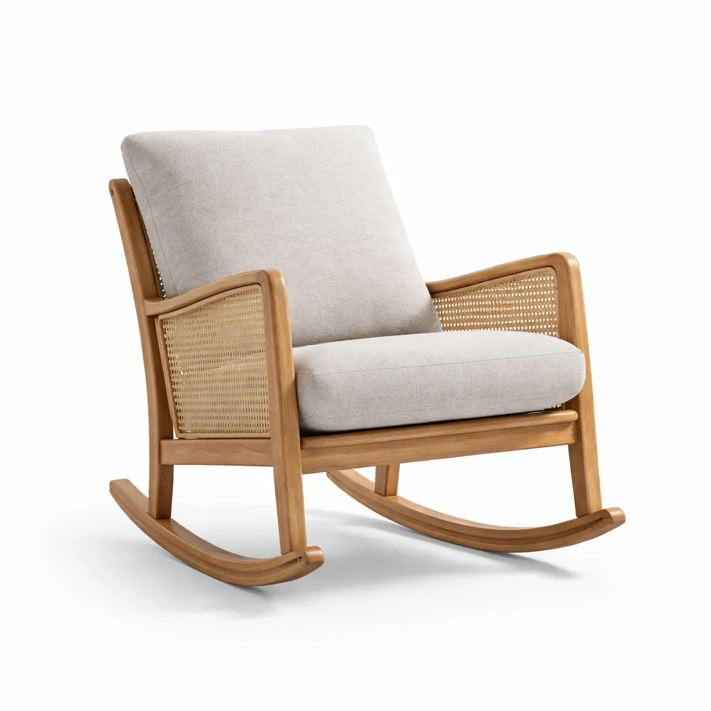 Fauteuil à bascule en bois et tissu beige-DREAMVI Benest