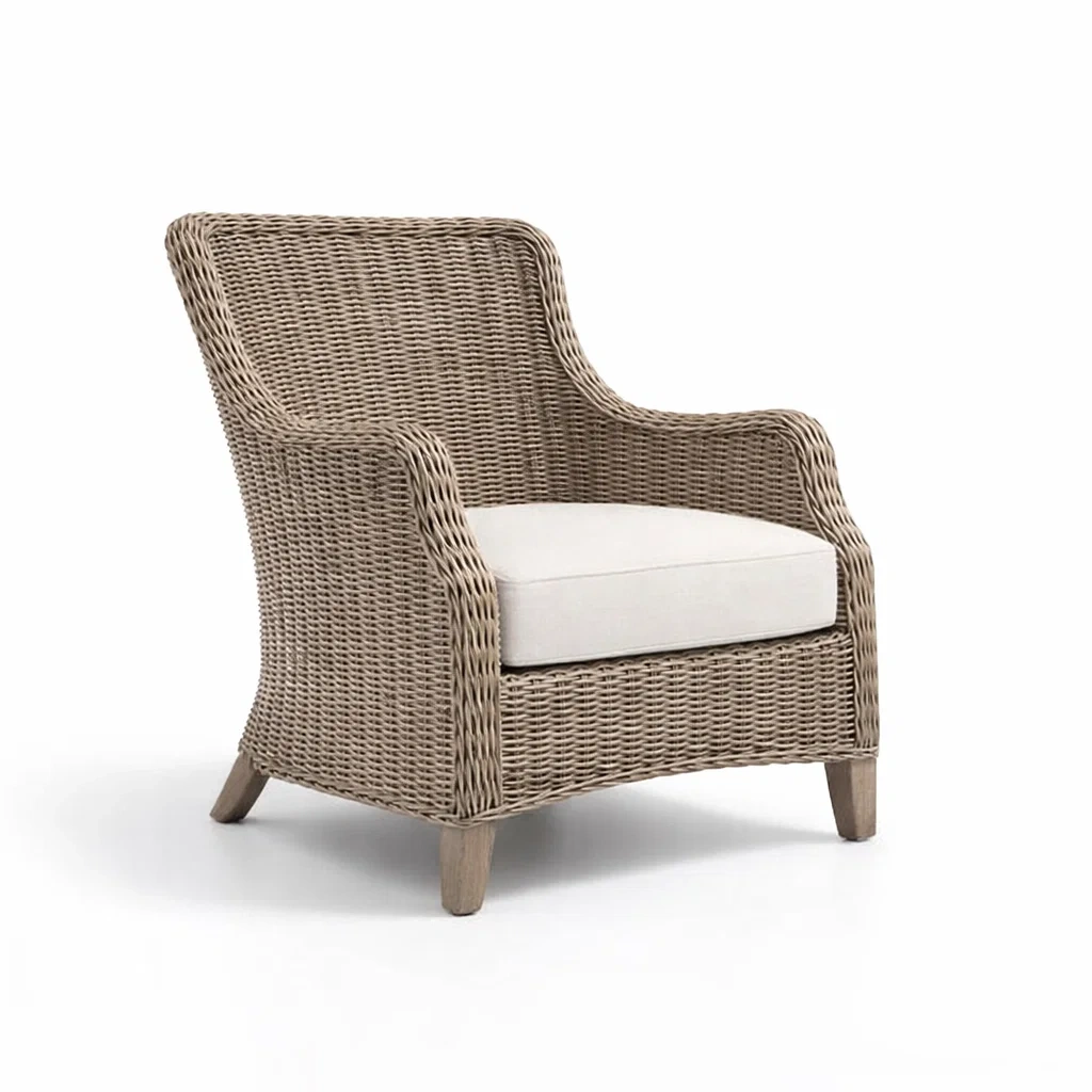 Fauteuil en rotin naturel avec coussin blanc-DREAMVI Benest
