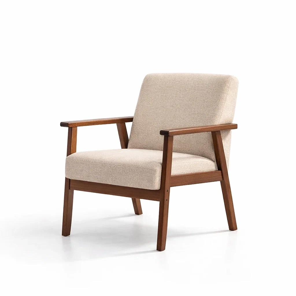 Fauteuil en bois avec tissu beige-DREAMVI Benest
