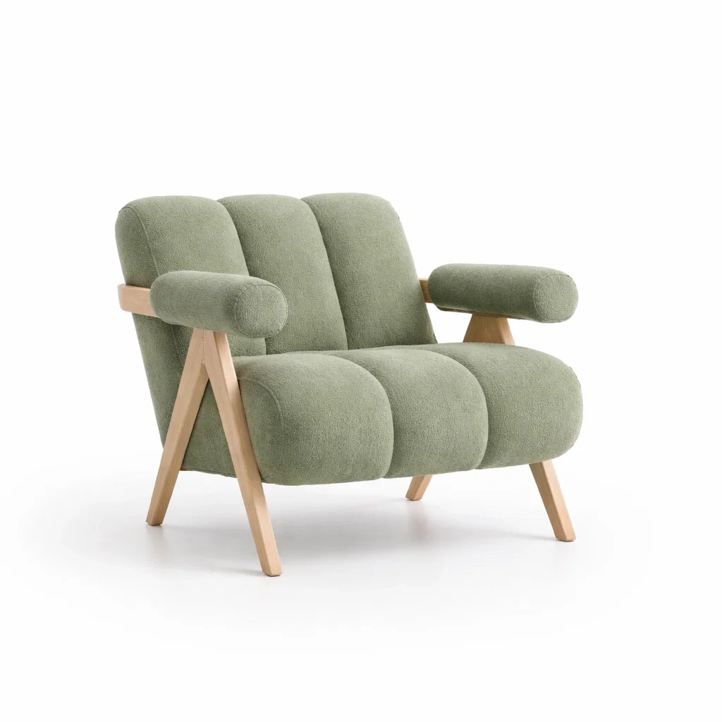 Fauteuil en Bois avec Tissu Vert-DREAMVI Benest