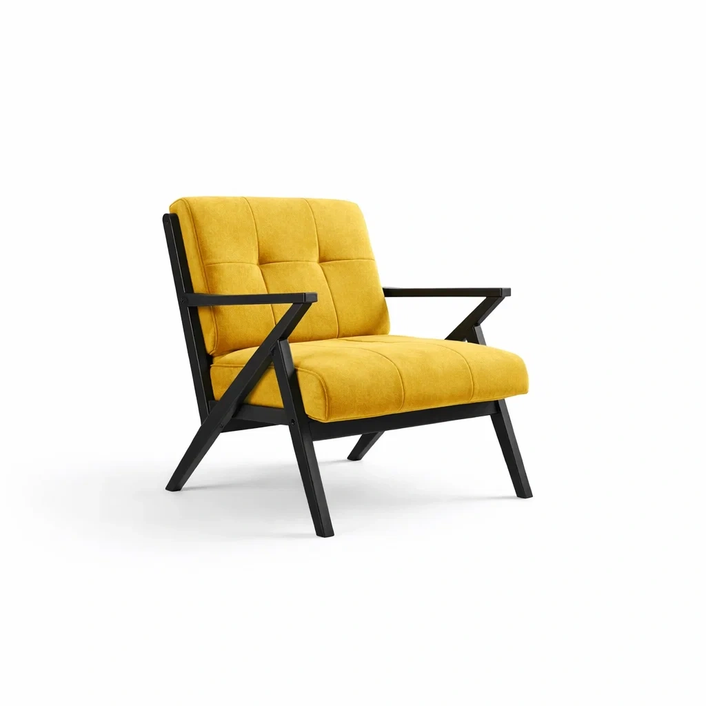 Fauteuil en Velours Jaune avec Cadre Métal Noir-DREAMVI Benest