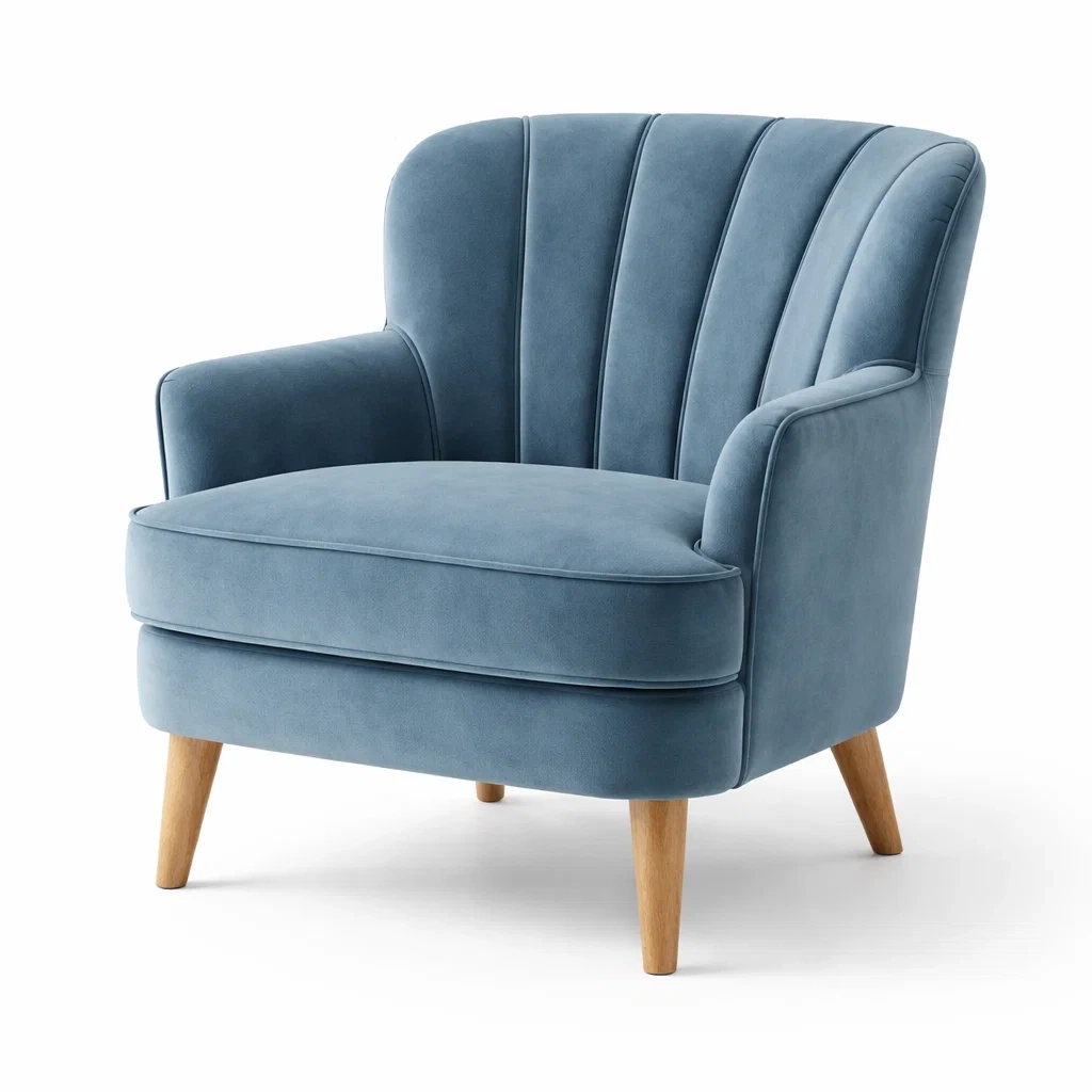 Fauteuil en velours bleu avec pieds en bois-DREAMVI Benest