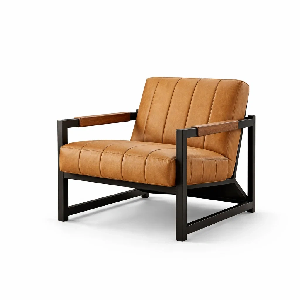 Fauteuil en Cuir Synthétique Marron avec Cadre Métal-DREAMVI Benest
