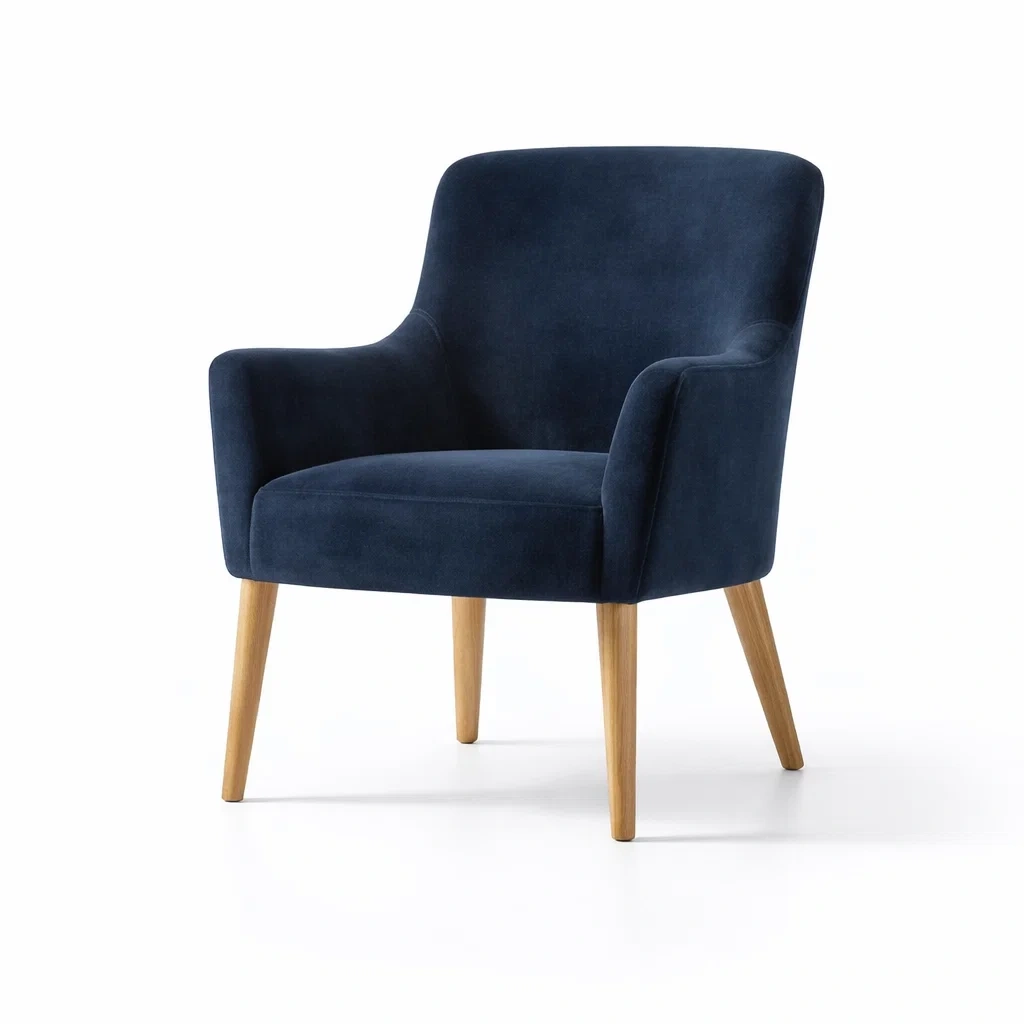 Fauteuil en Velours Bleu avec Pieds en Bois-DREAMVI Benest