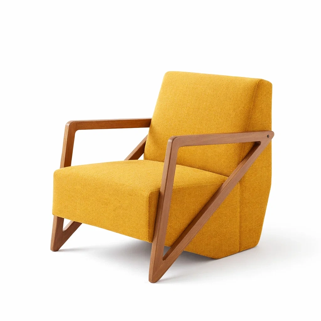 Fauteuil en bois et tissu polyester jaune-DREAMVI Benest