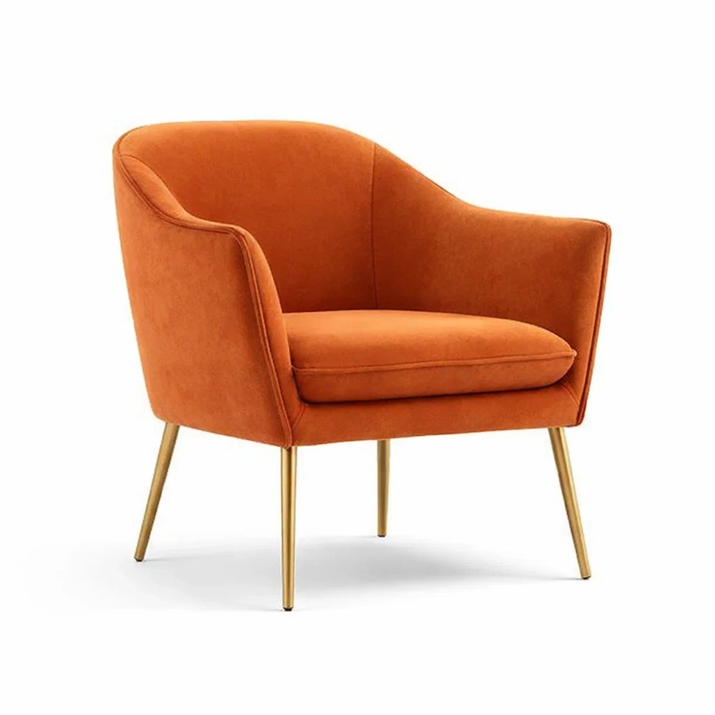 Fauteuil en velours orange avec pieds en métal doré-DREAMVI Benest