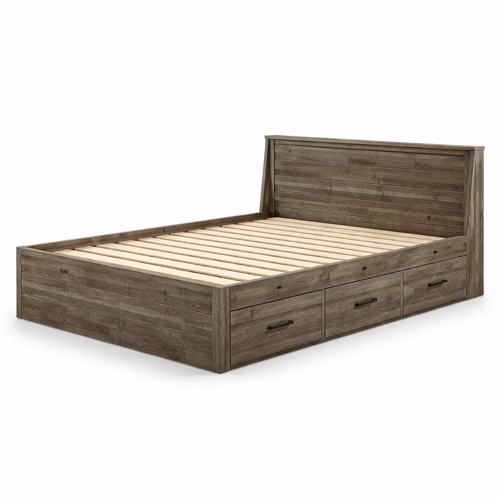 Lit double en bois avec rangement Marron 200x160 cm-DREAMVI Benest