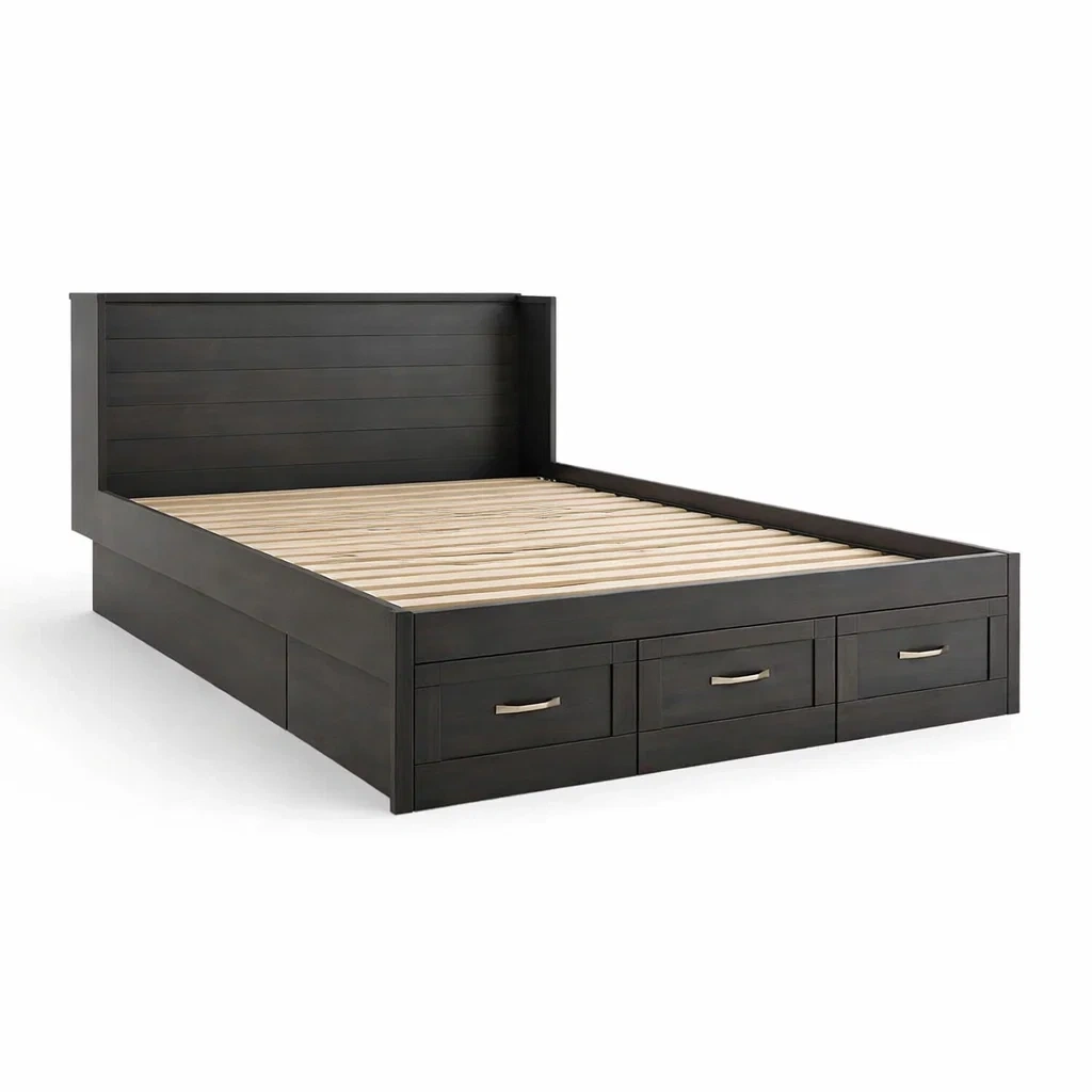 Lit Double en Bois Noir avec Tiroirs de Rangement 140x200 cm-DREAMVI Benest