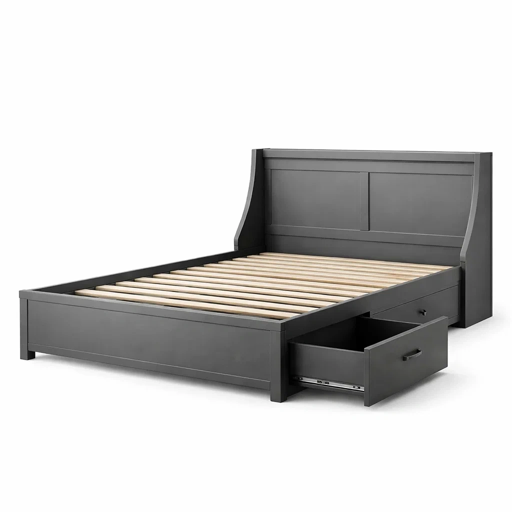 Lit double avec tiroirs en bois Anthracite 200cm x 160cm-DREAMVI Benest