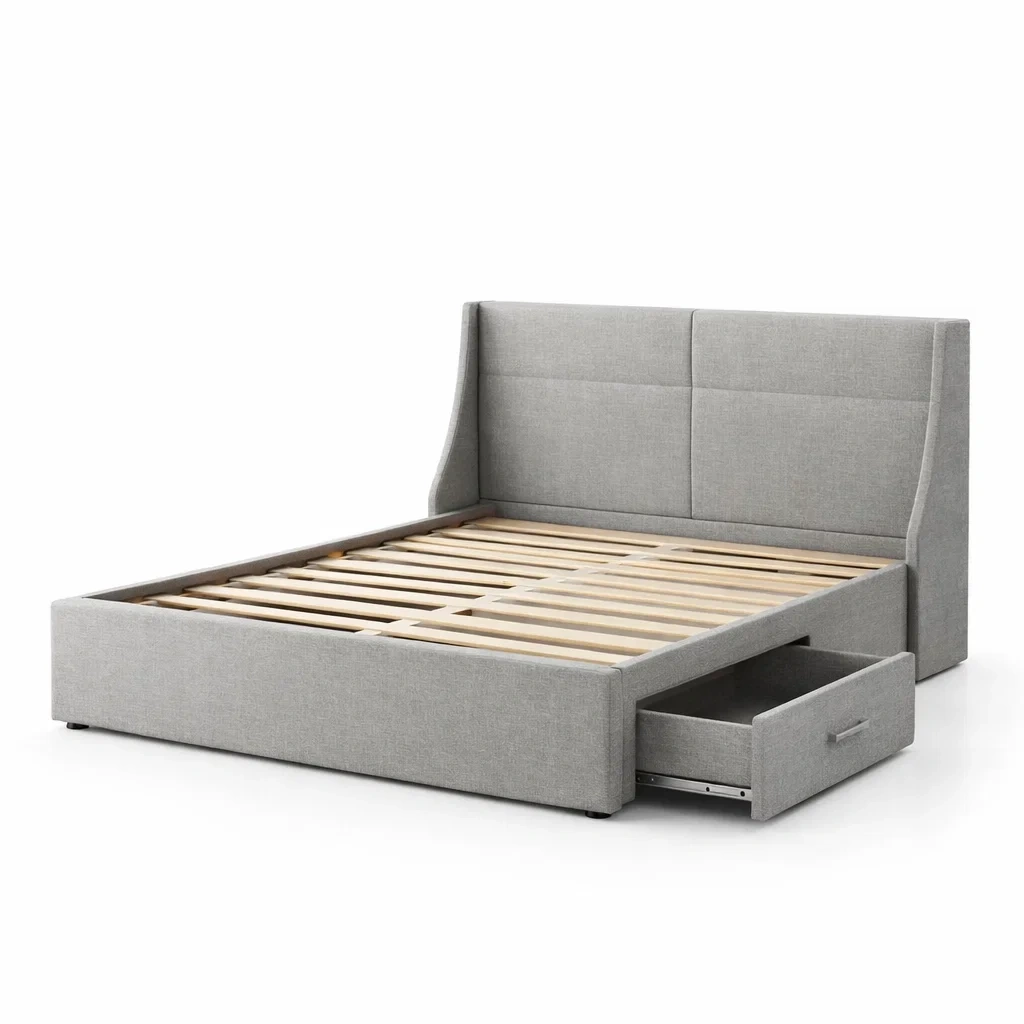 Lit double en tissu avec rangement intégré 160x200 cm-DREAMVI Benest