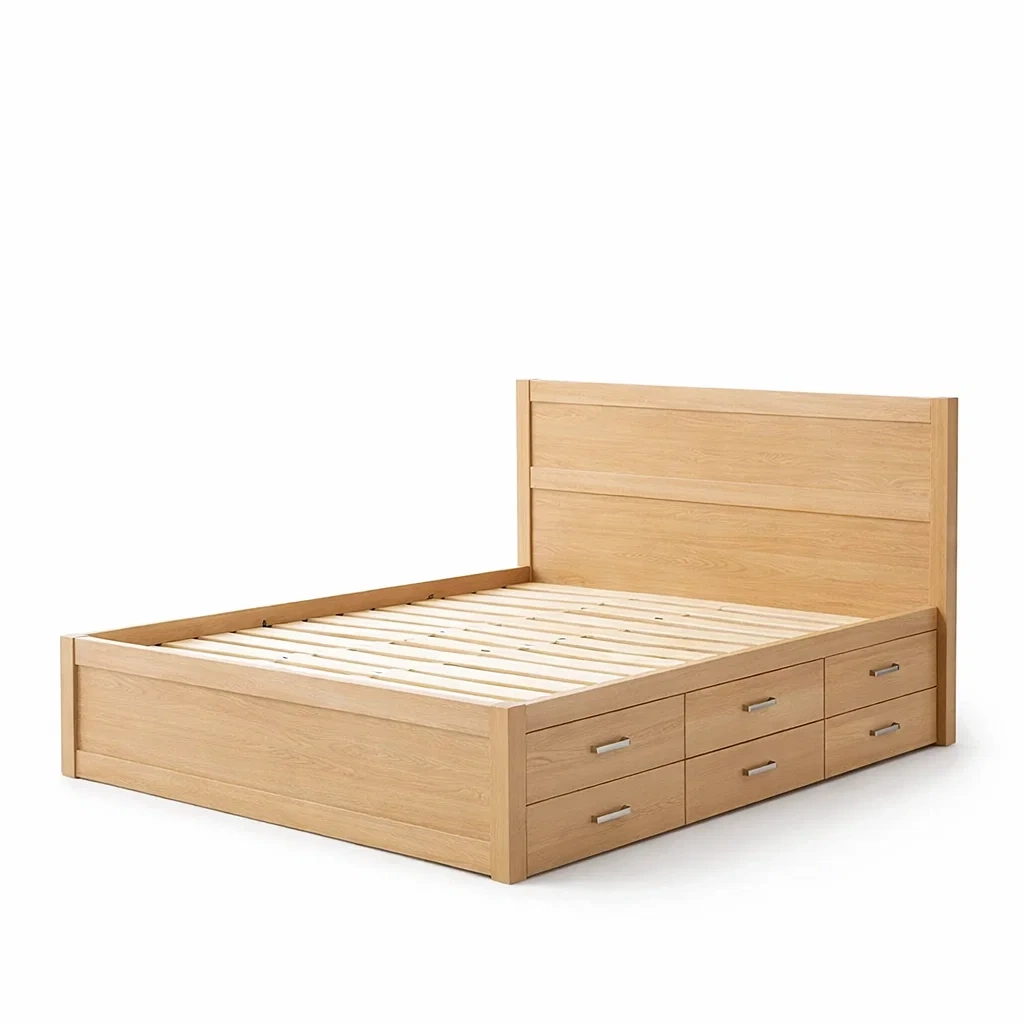 Lit double en chêne avec rangement 200x160 cm-DREAMVI Benest