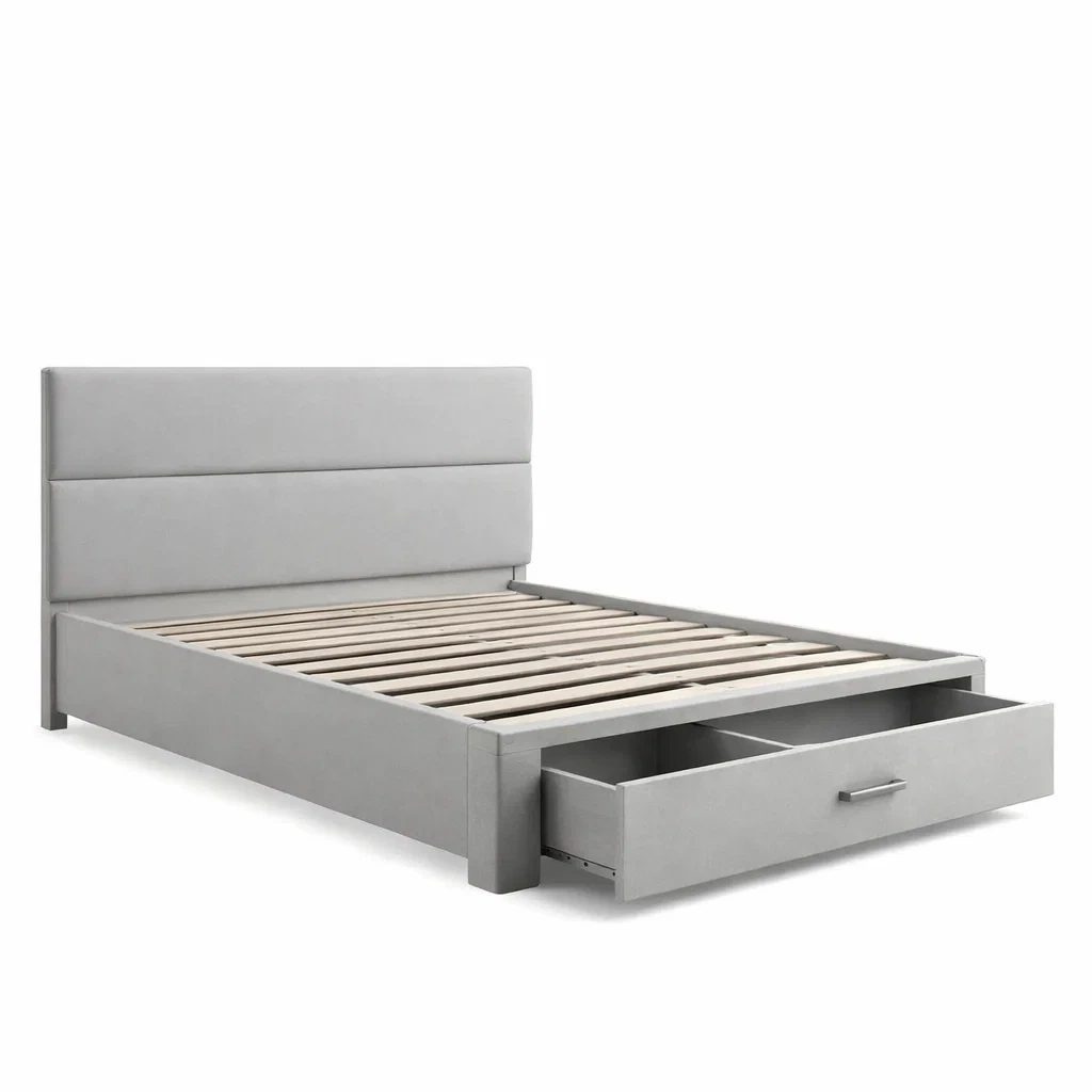 Lit double en tissu gris avec tiroir 140x200 cm-DREAMVI Benest