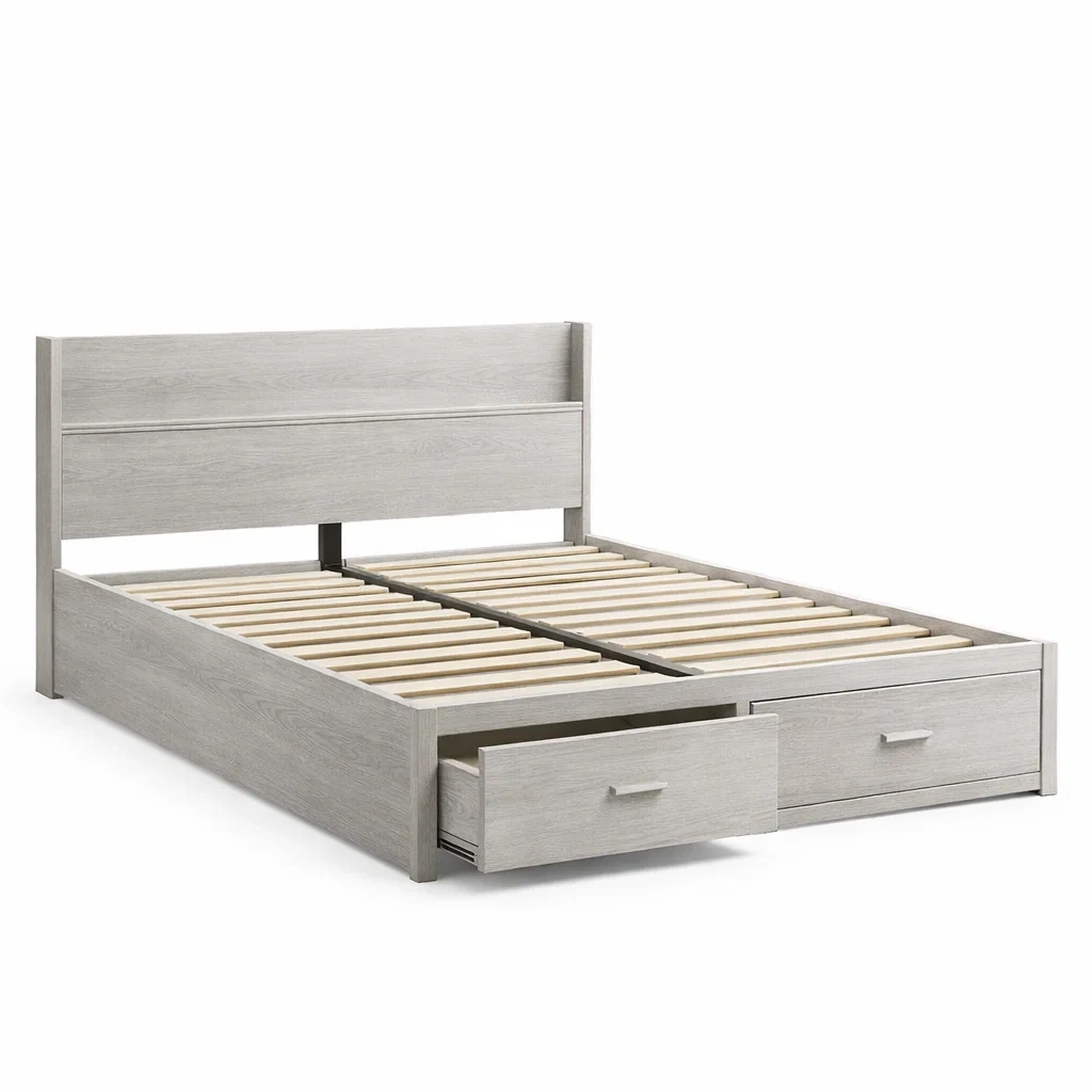 Lit double en bois MDF avec tiroirs et tête de lit-DREAMVI Benest