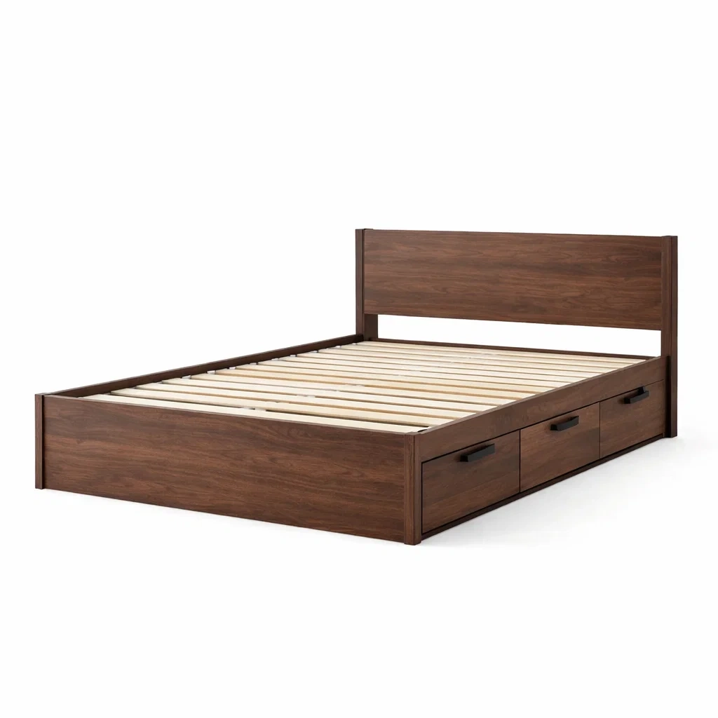 Lit double en bois avec tiroirs 200x160 cm Marron-DREAMVI Benest