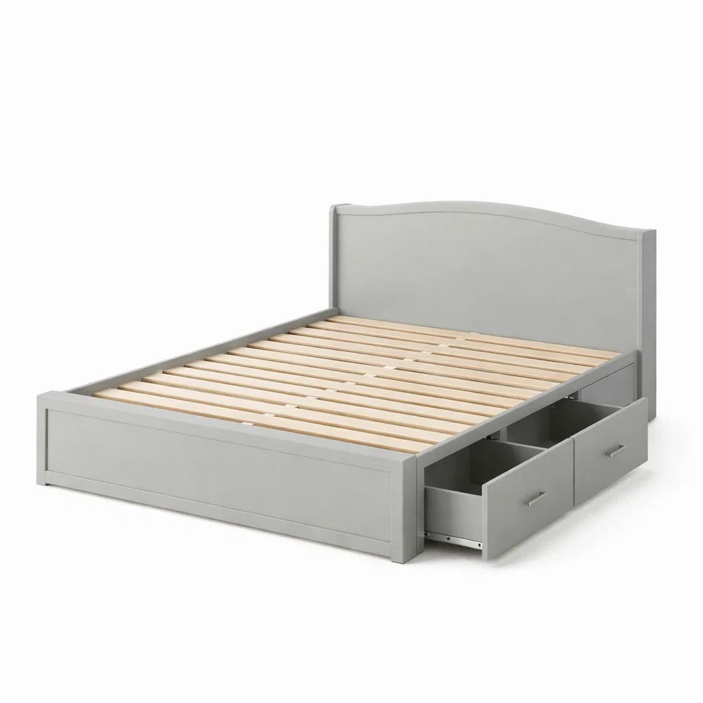 Lit double avec tiroirs en bois massif Gris-DREAMVI Benest