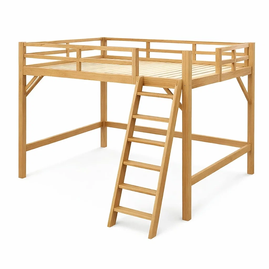 Lit mezzanine en bois de pin clair avec échelle, 200x90 cm-DREAMVI Benest