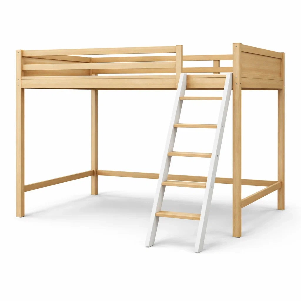 Lit mezzanine en bois avec échelle bois naturel et blanc-DREAMVI Benest