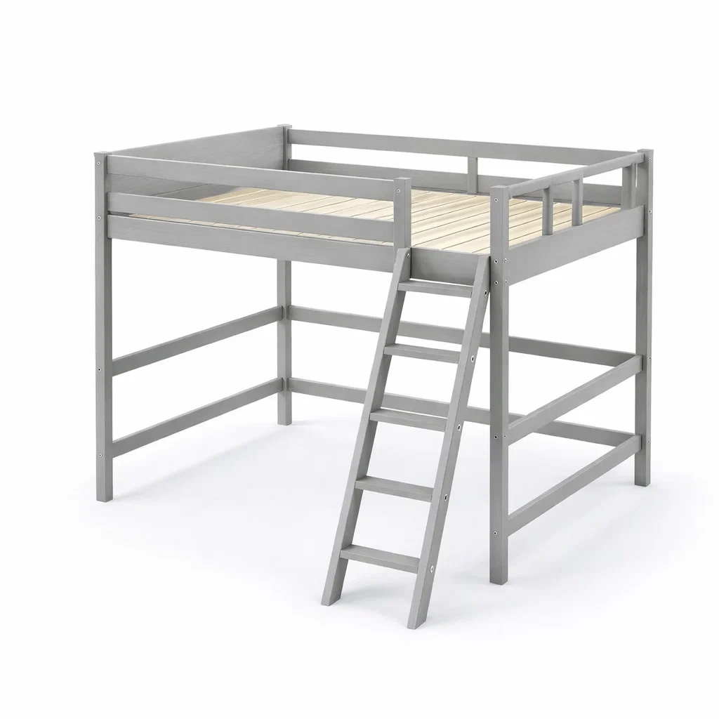 Lit mezzanine en bois de pin gris avec échelle 198x104x113 cm-DREAMVI Benest