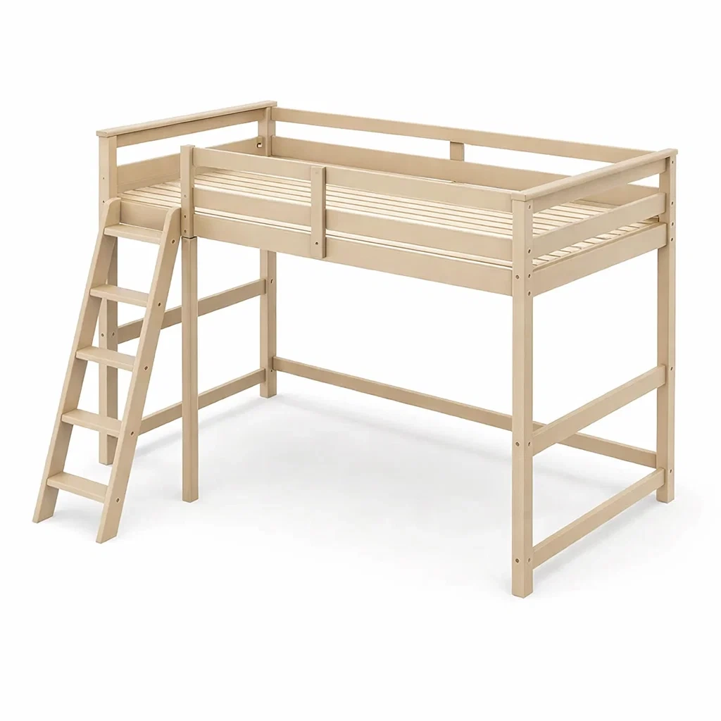 Lit mezzanine enfant en bois de pin beige 200 cm x 90 cm x 110 cm-DREAMVI Benest