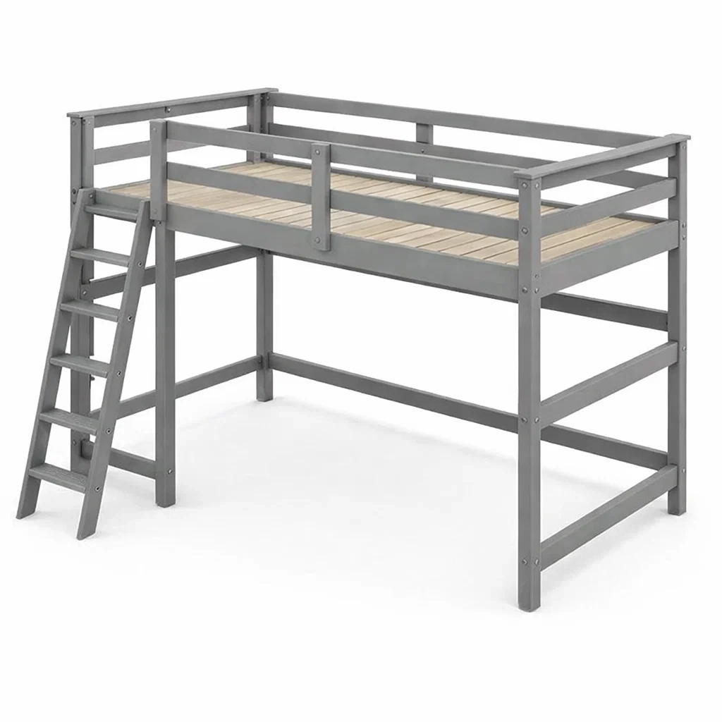 Lit mezzanine en bois et métal gris avec échelle 200x100x150 cm-DREAMVI Benest
