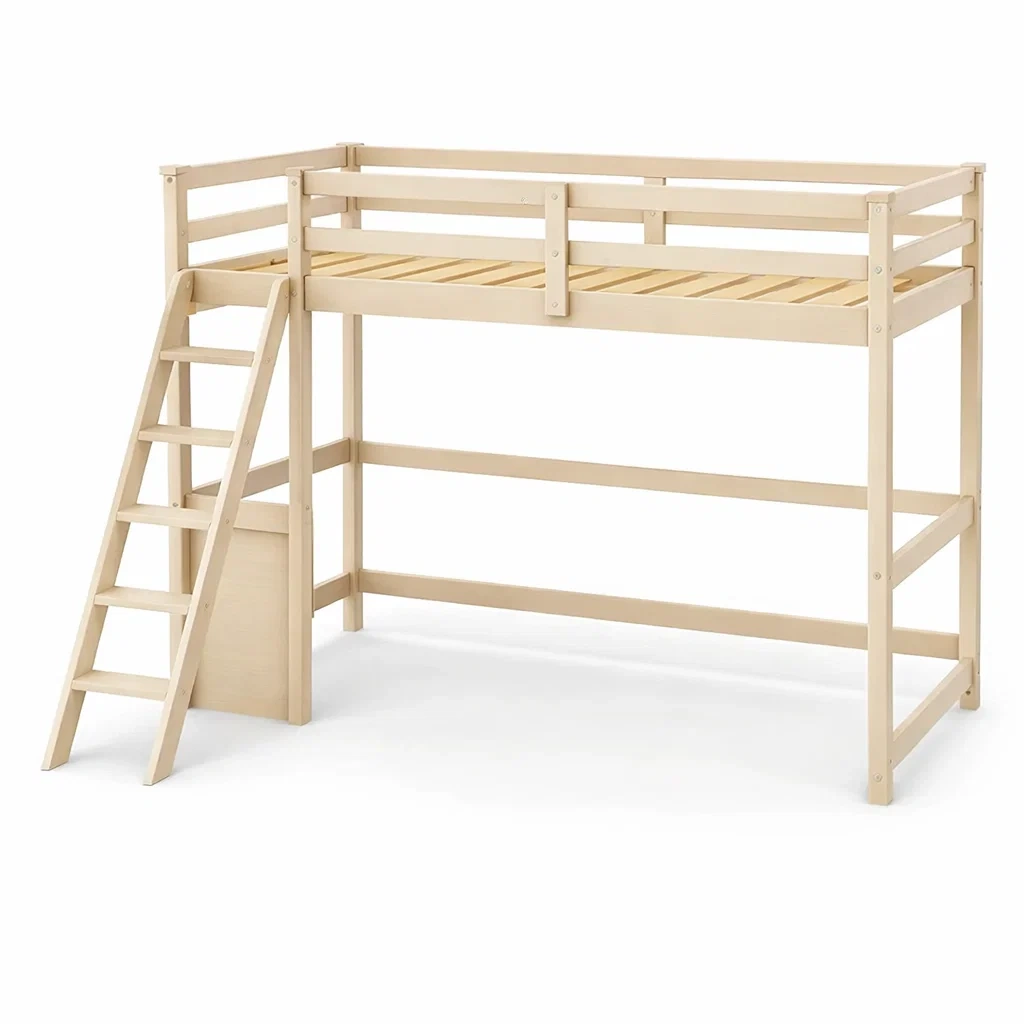 Lit mezzanine en bois de pin avec échelle intégrée 200x90 cm-DREAMVI Benest