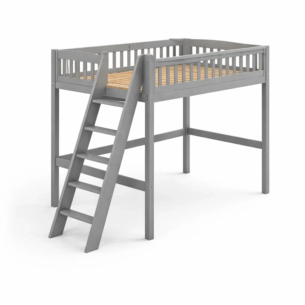 Lit mezzanine en bois gris avec échelle 90x200 cm-DREAMVI Benest