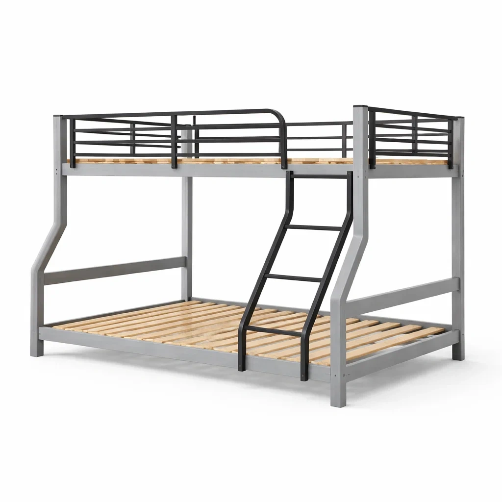 Lit superposé métal bois Gris Noir avec échelle-DREAMVI Benest