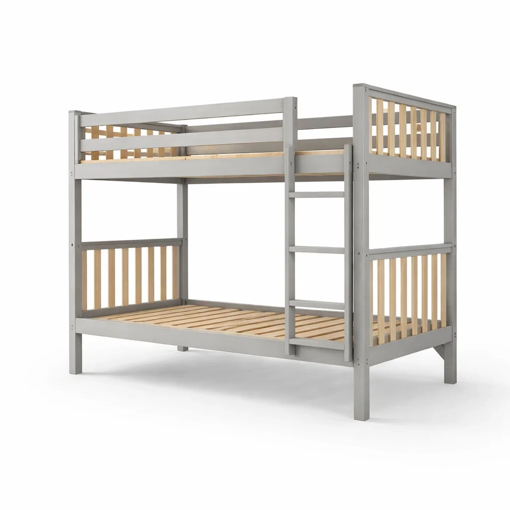 Lit superposé en bois avec échelle intégrée Gris-DREAMVI Benest