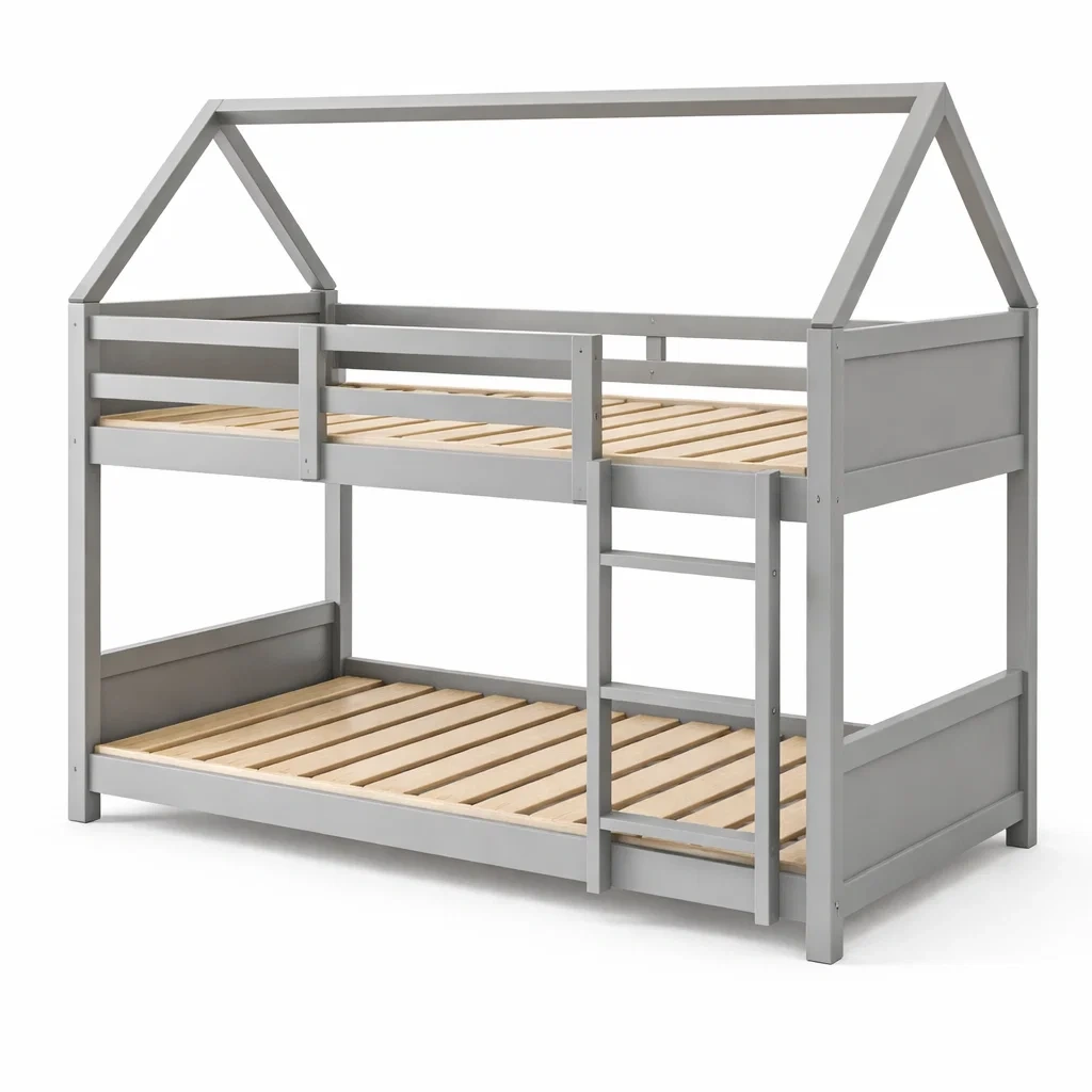Lits superposés en bois de pin avec échelle maison Gris-DREAMVI Benest