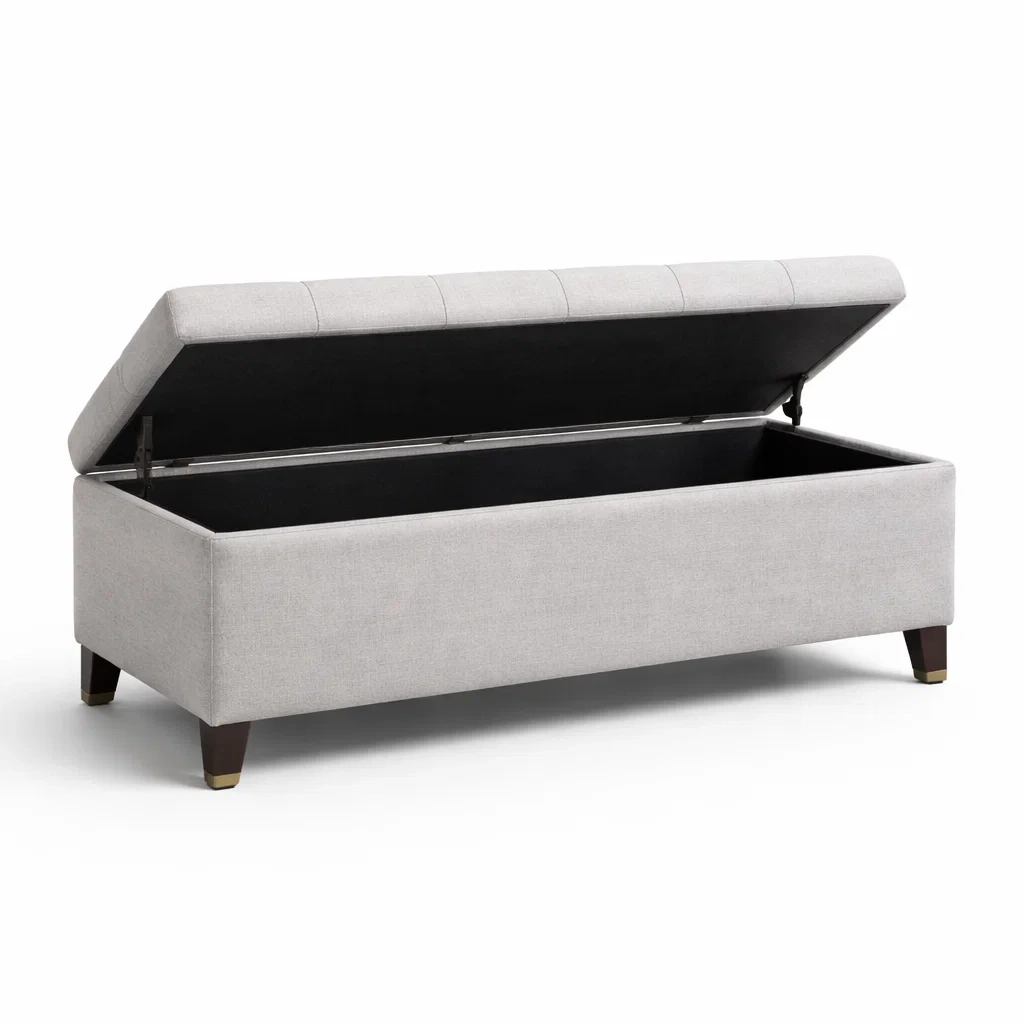 Banc de rangement en tissu beige avec pieds en bois-DREAMVI Benest