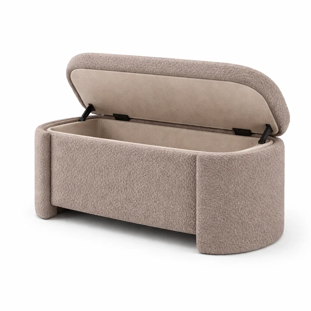 Coffre de rangement en tissu bouclé beige-DREAMVI Benest
