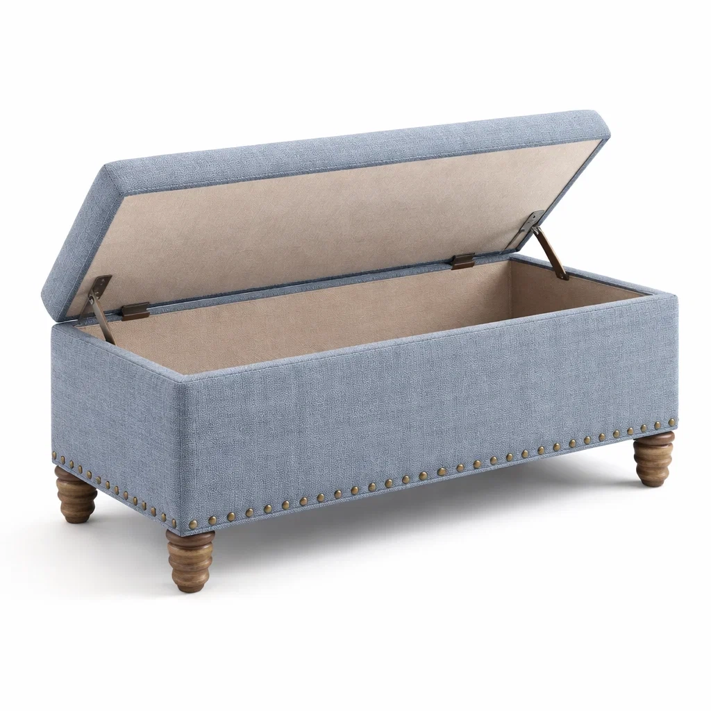 Banc de rangement en tissu et bois Bleu 100x40x45 cm-DREAMVI Benest