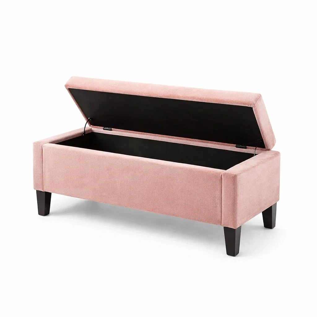 Banc de rangement en velours rose avec pieds en bois 120cm-DREAMVI Benest