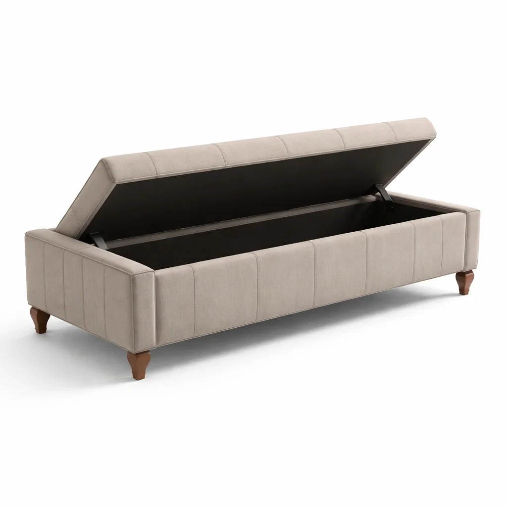 Banc de rangement en bois et tissu beige-DREAMVI Benest