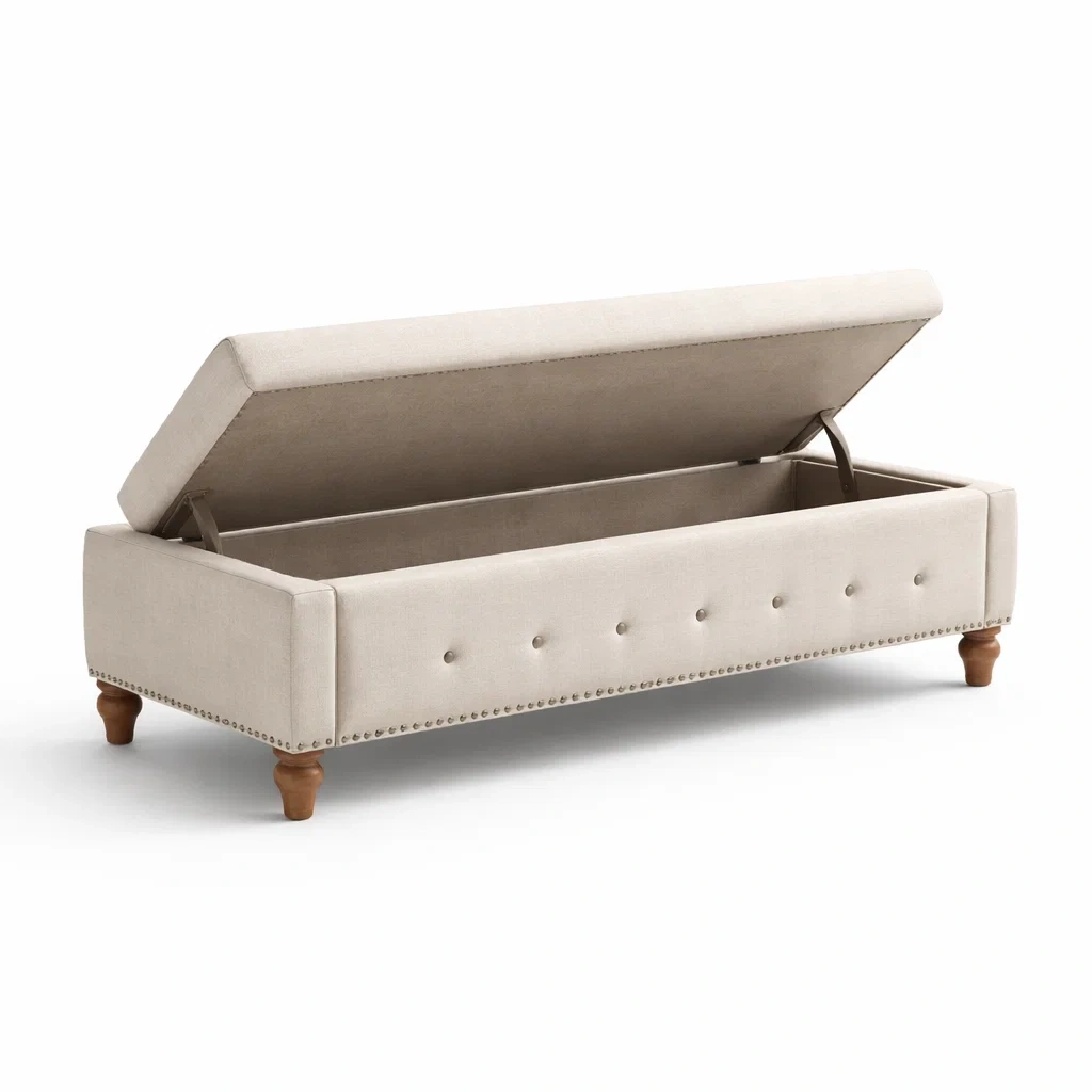 Banc de rangement en tissu avec pieds en bois-DREAMVI Benest