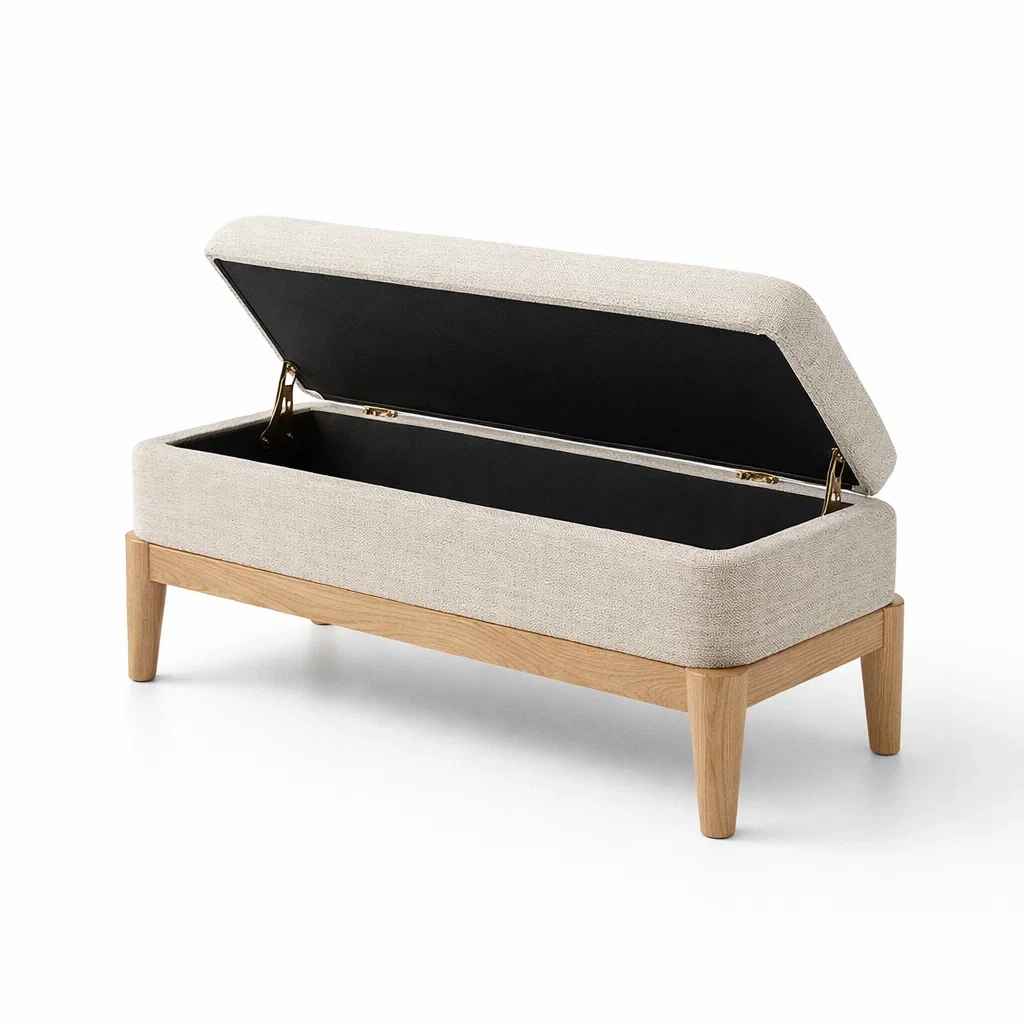 Banc De Rangement En Tissu Beige Avec Pieds En Bois-DREAMVI Benest