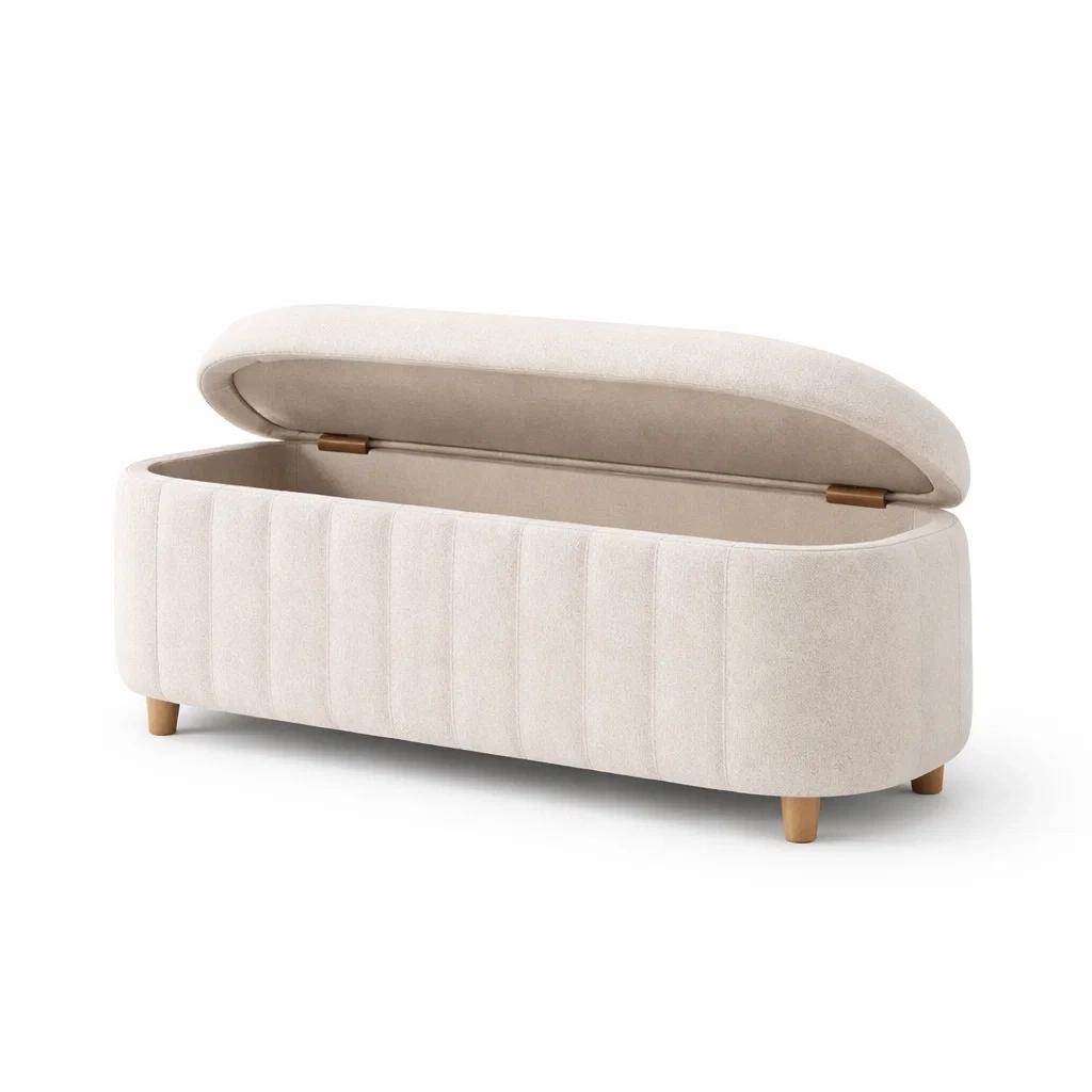 Banquette Coffre en Tissu Beige avec Pieds en Bois-DREAMVI Benest