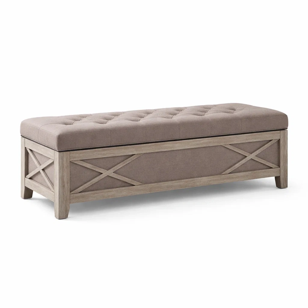 Banc de rangement en bois et tissu Gris 120x40x45 cm-DREAMVI Benest