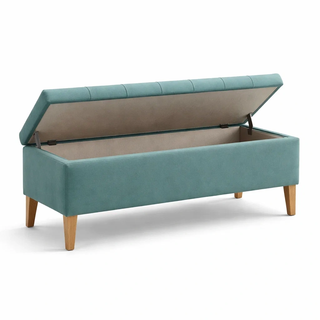 Banc en Velours avec Rangement et Pieds en Bois de Chêne 120 cm-DREAMVI Benest