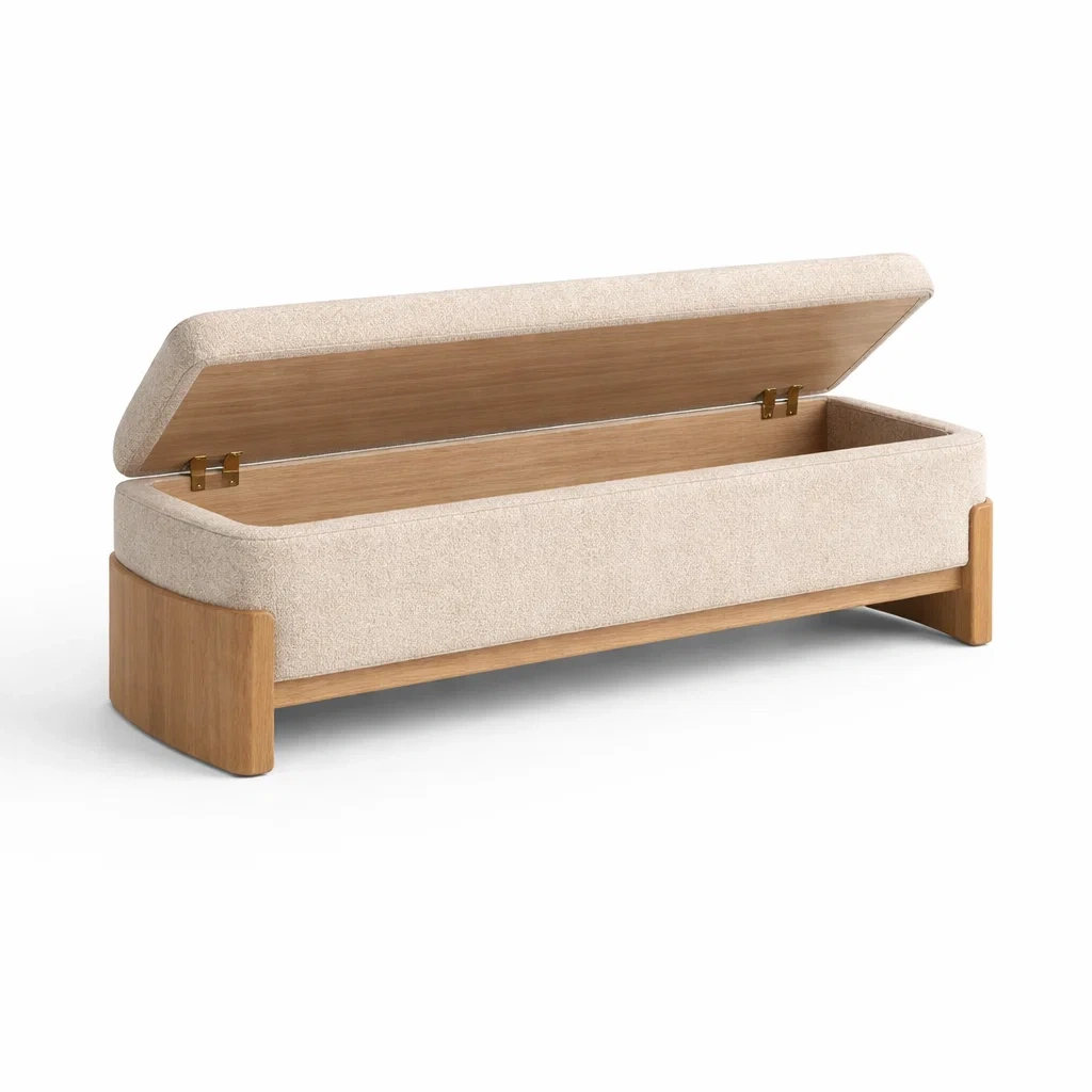 Banc de rangement en bois et tissu beige 140 cm-DREAMVI Benest