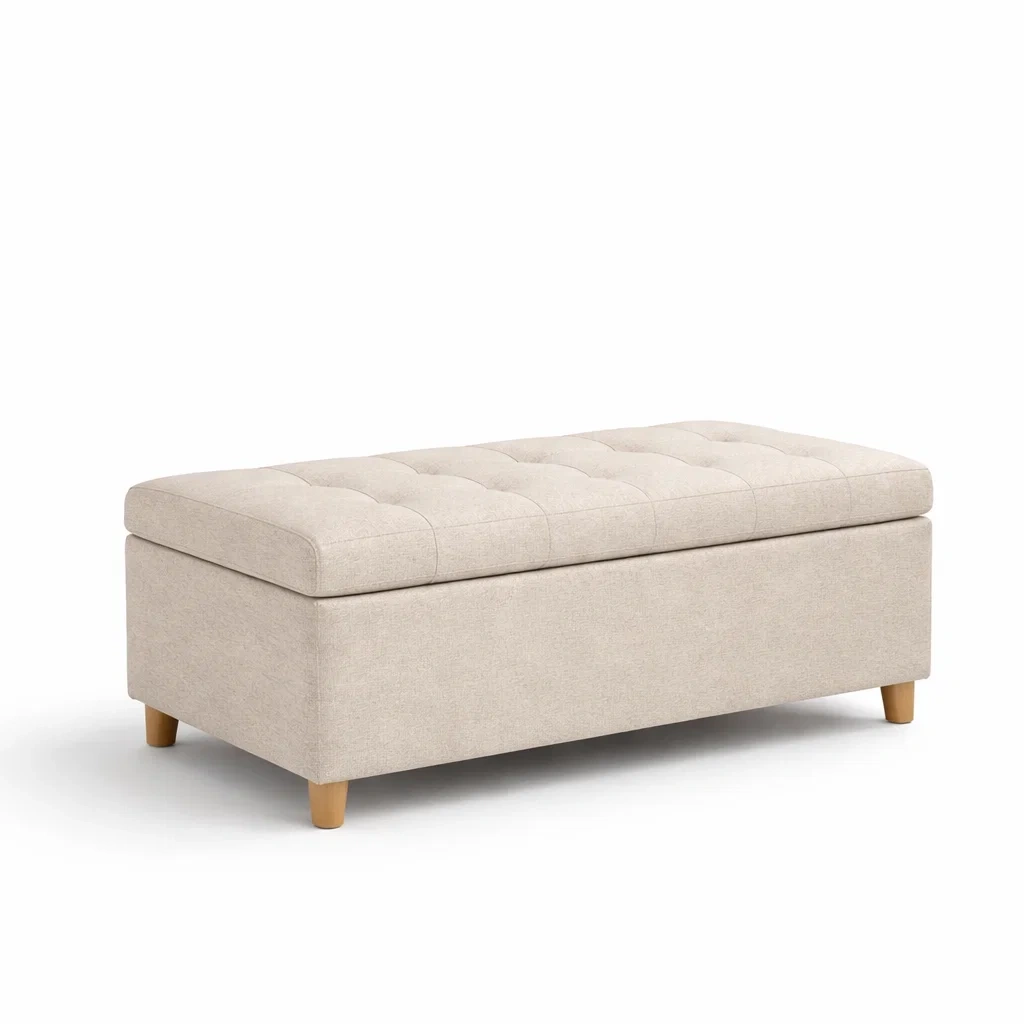Banc de rangement en tissu beige avec pieds en bois-DREAMVI Benest