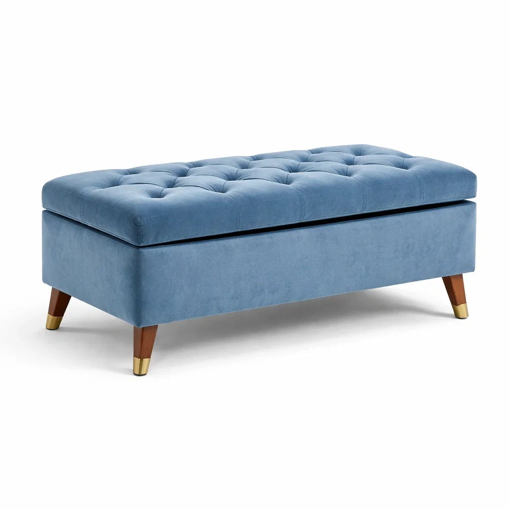 Banc de rangement en velours avec pieds en bois-DREAMVI Benest