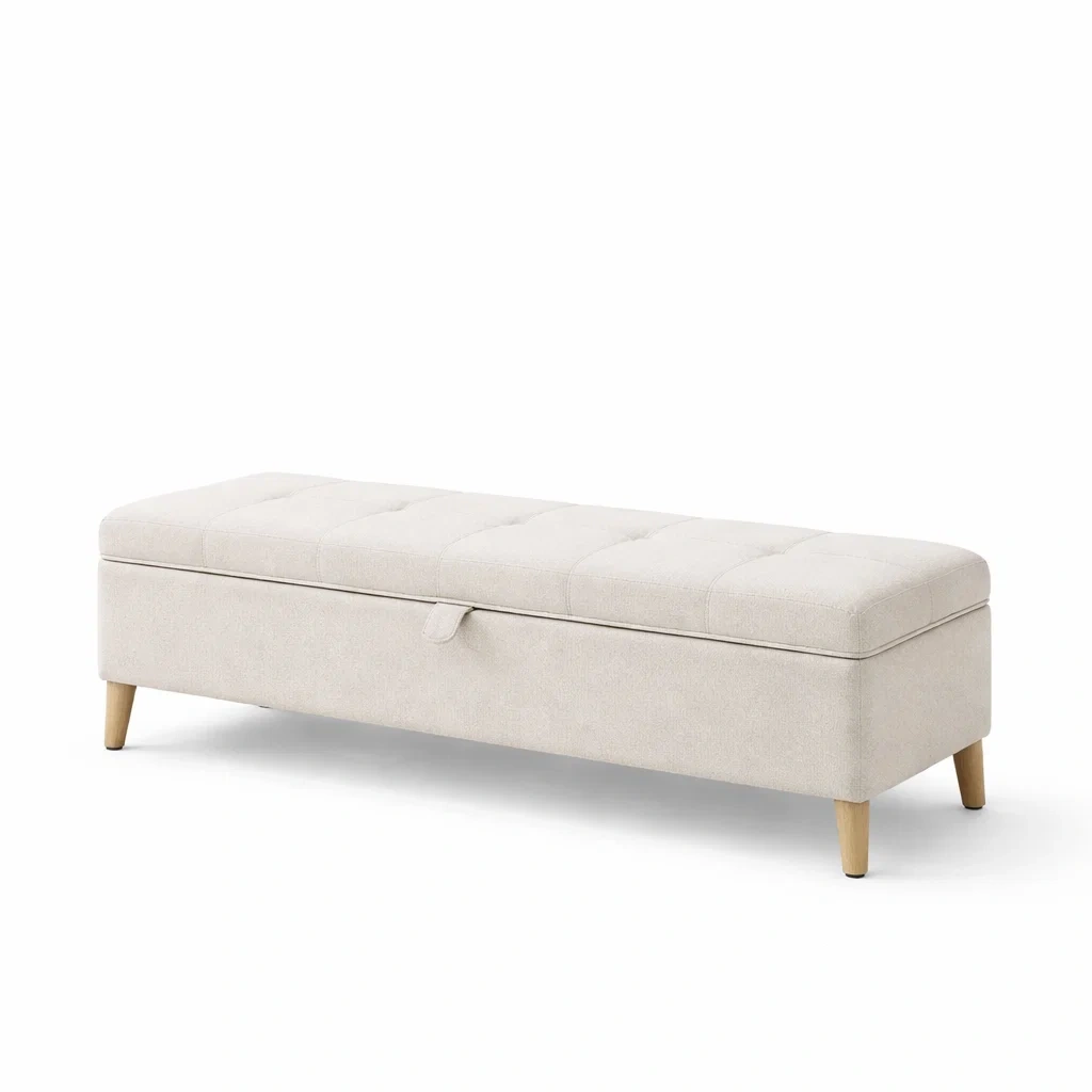 Banc de rangement en textile avec pieds en bois 140 cm x 40 cm x 45 cm Beige-DREAMVI Benest