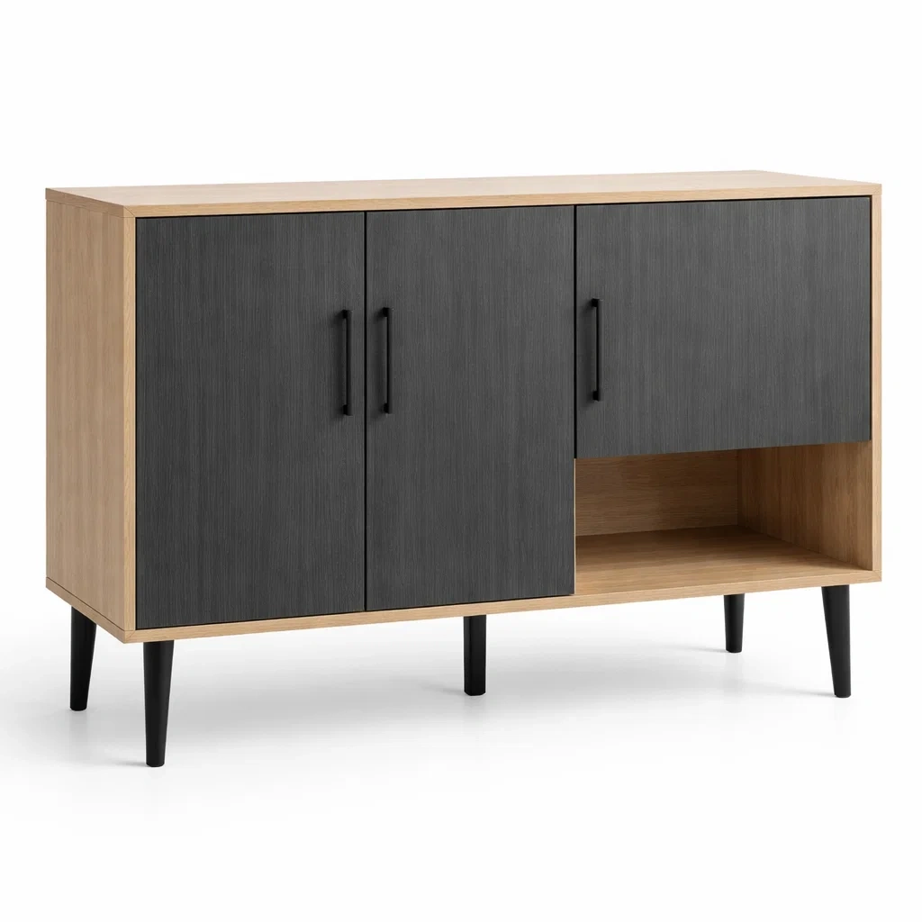 Buffet en bois avec portes noires et pieds en métal 120cm-DREAMVI Benest