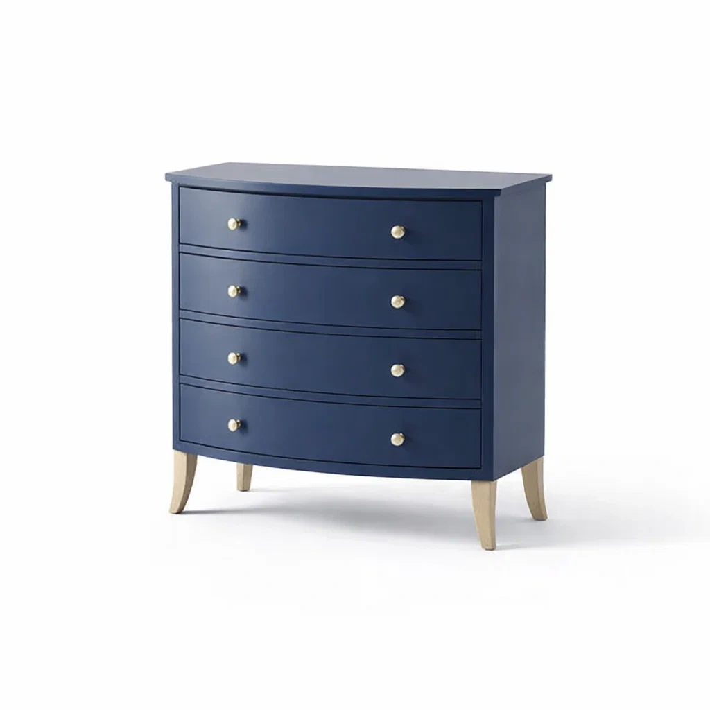 Commode bois 4 tiroirs bleu avec pieds en bois-DREAMVI Benest