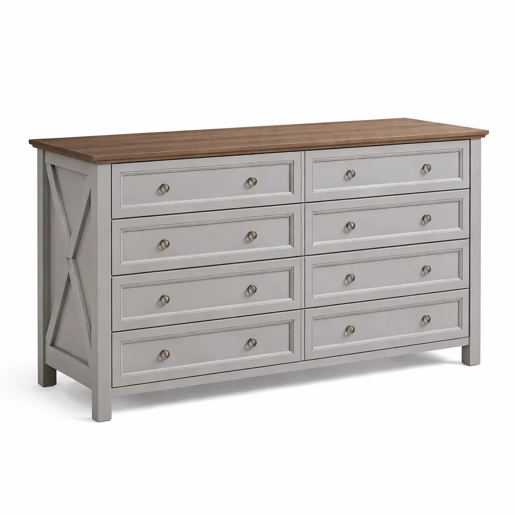 Commode en bois gris et chêne avec 8 tiroirs-DREAMVI Benest