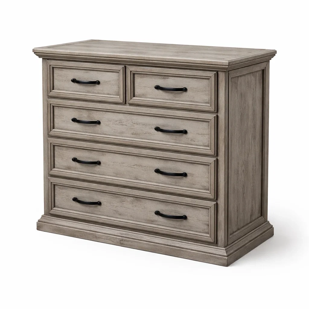 Commode en bois avec 5 tiroirs Gris-DREAMVI Benest