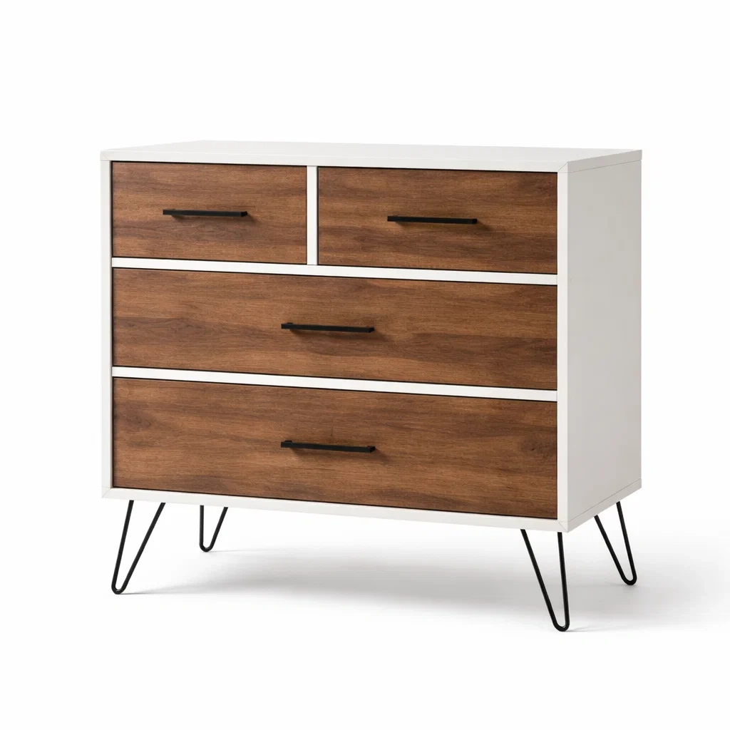 Commode en Bois et Métal avec 4 Tiroirs Blanc/Marron-DREAMVI Benest