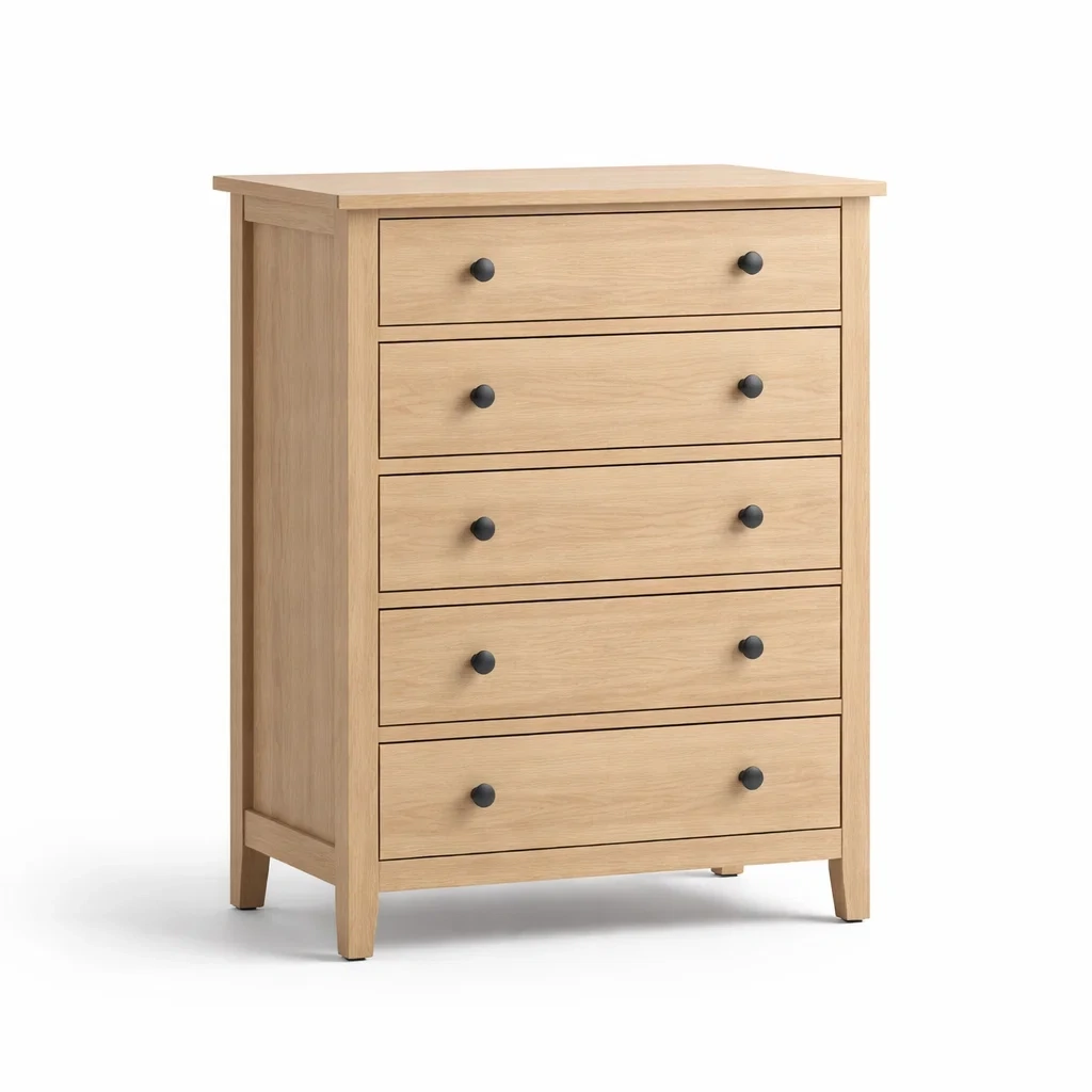 Commode en chêne avec 5 tiroirs et poignées noires-DREAMVI Benest